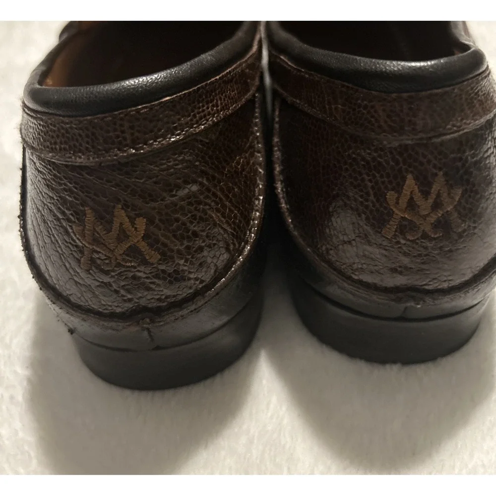 Mezlan Vesta Ostrich Leg and Woven Calfskin Moc Toe Bit Strap Loafers Brown 10.5